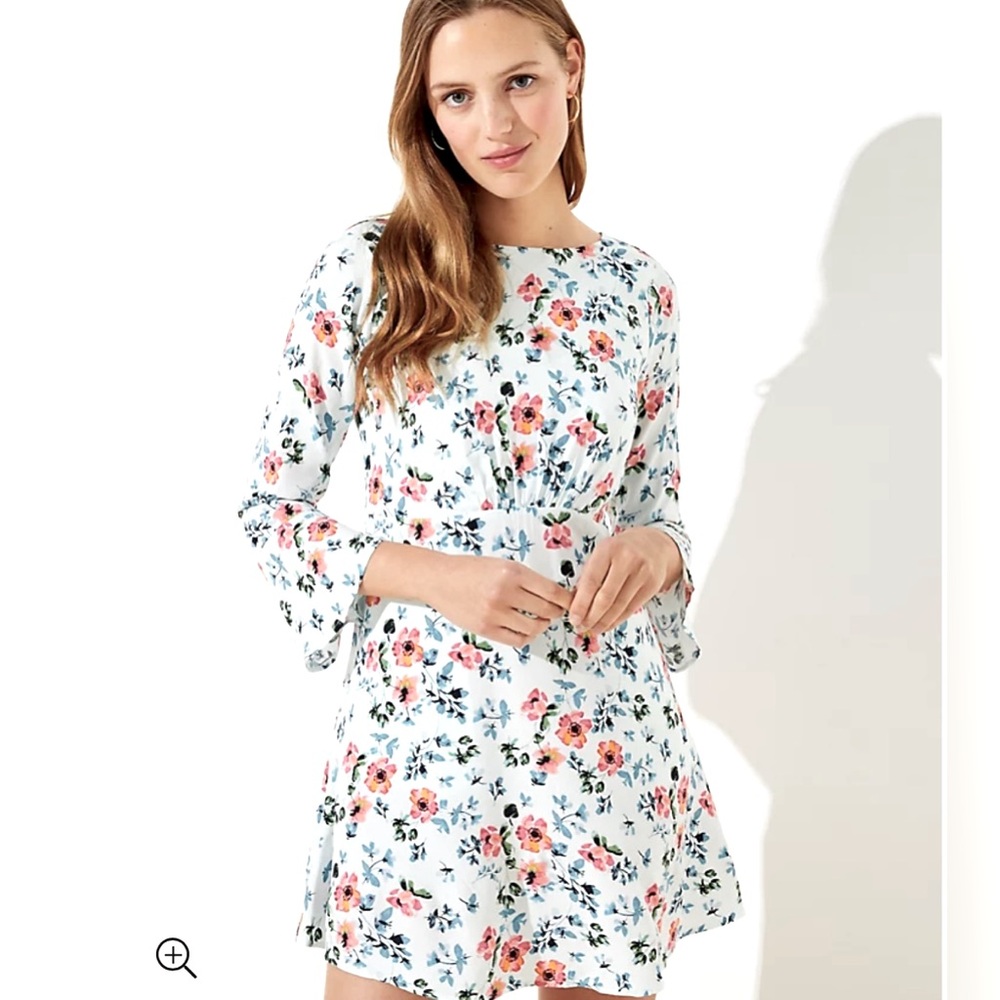 NWT LOFT Floral Tie Back Bell Sleeve Dress Size 00 P